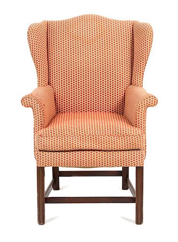 A George II Heart Upholstered Wing Chair Height 40 x width 28 x depth 22 inches.