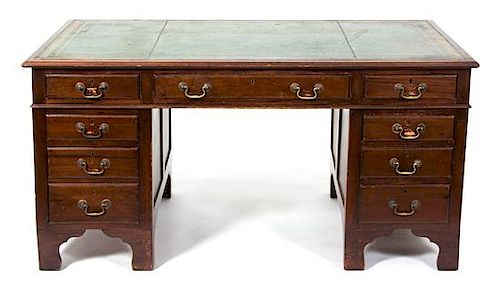 A George III Style Mahogany Double-Pedestal Desk Height 29 1/2 x width 60 x depth 36 inches.