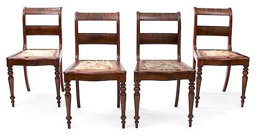 A Set of Eight Regency Mahogany Dining Chairs Height 33 inches.