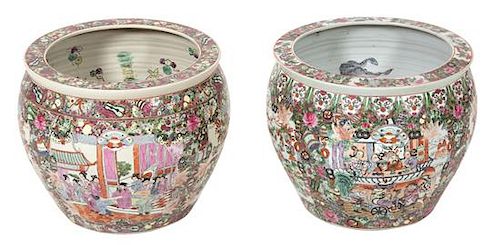 A Pair of Chinese Porcelain Fish Bowls Height 15 x diameter 15 inches.