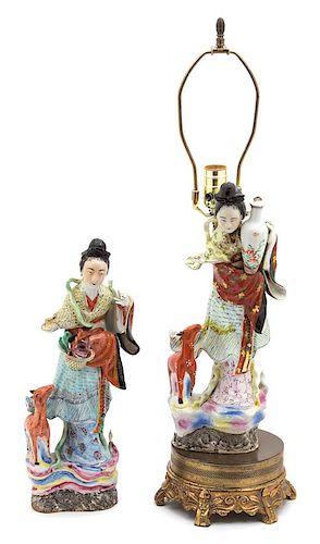 A Pair of Chinese Export Porcelain Figures Height 8 inches.