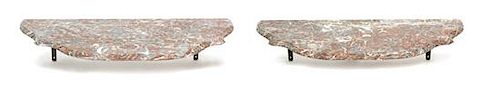 A Pair of Marble Wall-Mounted Consoles Top, width 44 x depth 22 1/4 inches.