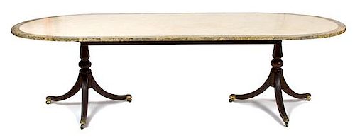 A Double Pedestal Oval Dining Table Height 29 1/2 x length 98 x depth 45 inches.