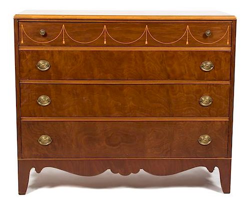 An Adam Style Inlaid Cherry Chest of Drawers Height 37 1/2 x width 44 1/2 x depth 19 3/4 inches.