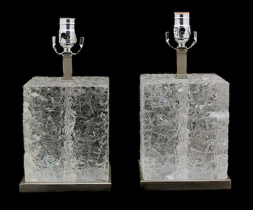 A Pair of Robert Kuo Rock Crystal Ghost Lamps Height 14 inches.
