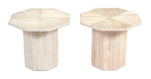 A Pair of Contemporary White Painted Occasional Tables Height 15 x diameter 19 inches.