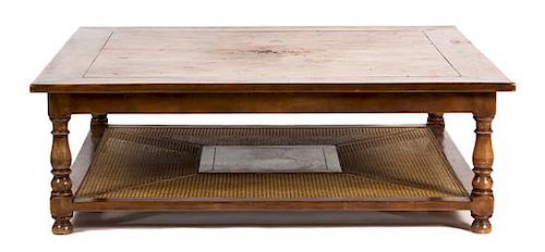 A Contemporary Mahogany Oversize Square Coffee Table Height 20 x width 60 x depth 60 inches.