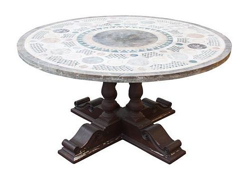 A Contemporary Mosaic Style Stone Top Table Height 30 x diameter 59 inches.