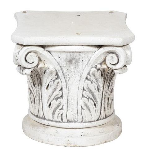 A Carved Stone Corinthian Columnar Base Height 18 x width 24 x depth 24 inches.