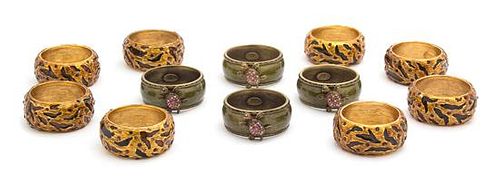 Two Sets of Jay Strongwater Enameled and Jeweled Napkin Rings