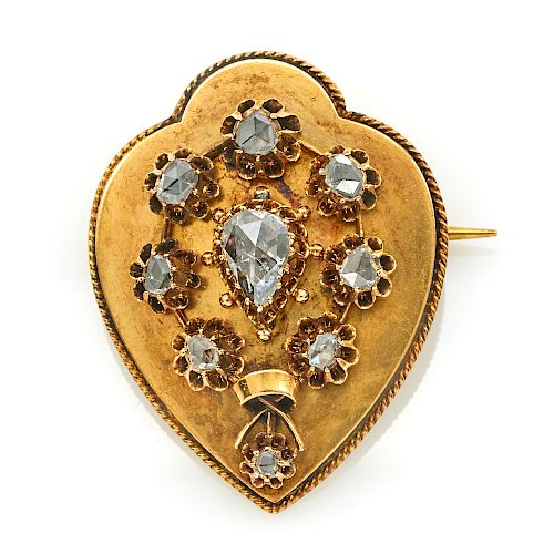 14k Yellow gold & rose-cut diamond Victorian brooch