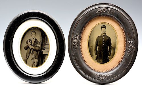 2 Civil War whole plate tintypes, Union soldiers