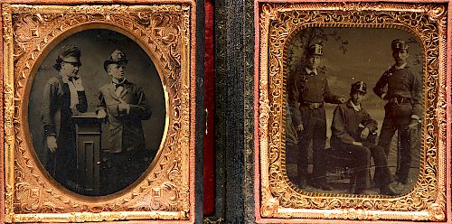 2 mid-19th century 1/6 plate tintypes, firemen