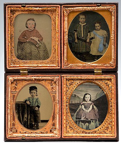 4 mid-19th century 1/6 plate ambrotypes, children