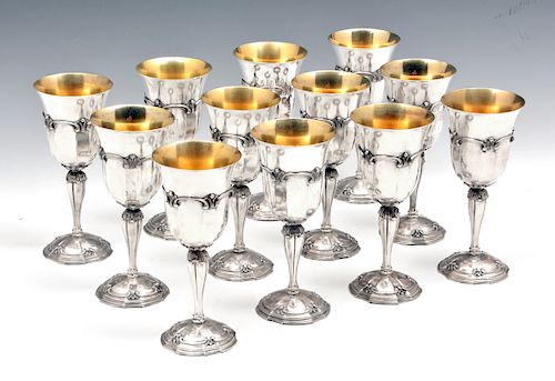 Set of 12 Buccellati Grande Imperiale pattern sterling silver goblets