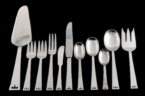 Allan Adler sterling silver flatware service, Chinese Key pattern
