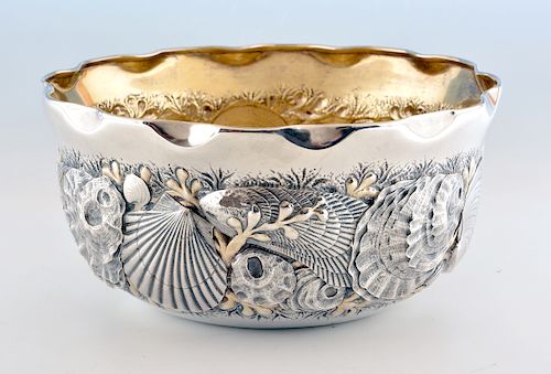 Whiting sterling silver repousse shell bowl