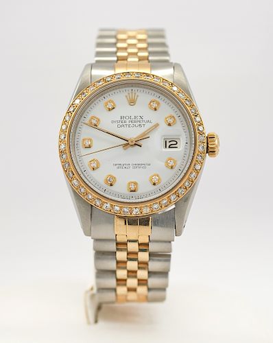 Rolex Oyster Perpetual Datejust men's watch with diamond dial and bezel