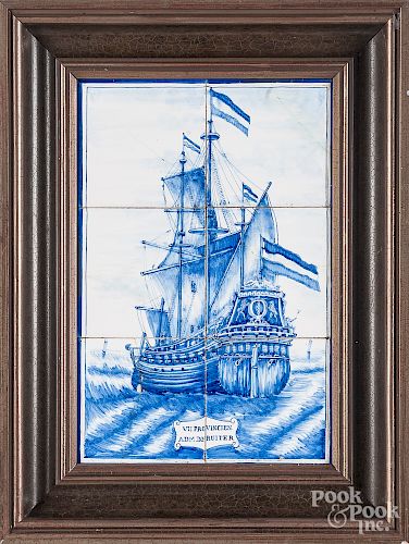 Framed Dutch tiles of the ship Provincien