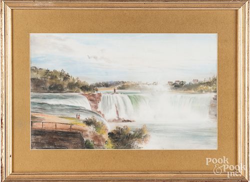 Pastel landscape with waterfall