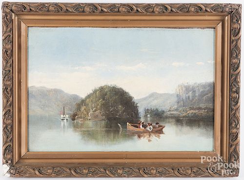 American oil on canvas primitive river landscape