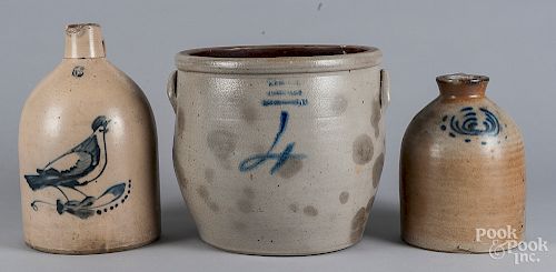Three pieces of cobalt decorated stoneware