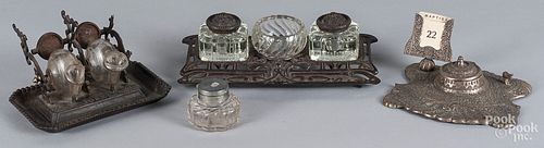 Four Victorian inkwells