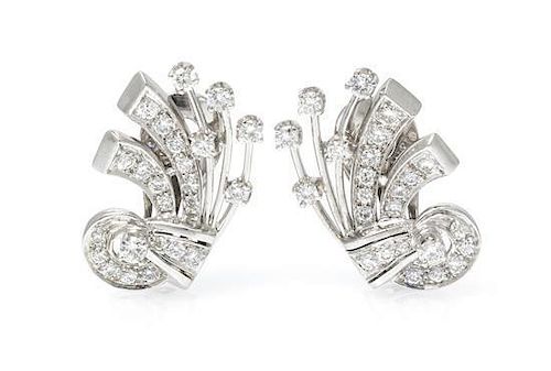 A Pair of Platinum and Diamond Earclips, 7.80 dwts.