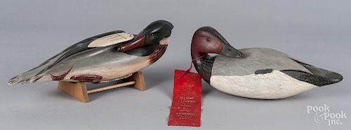 Two Walt Oler carved and painted duck decoys