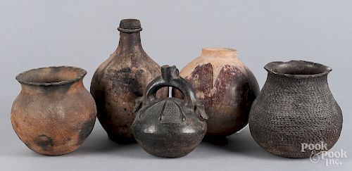 Four Native American pots