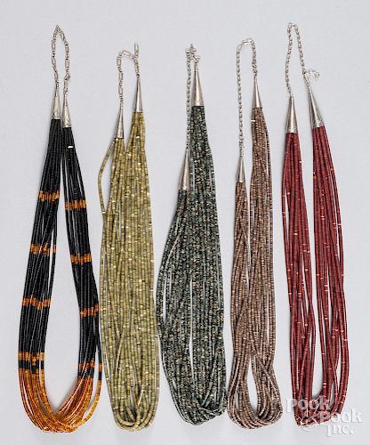 Five Heishe Native American necklaces.
