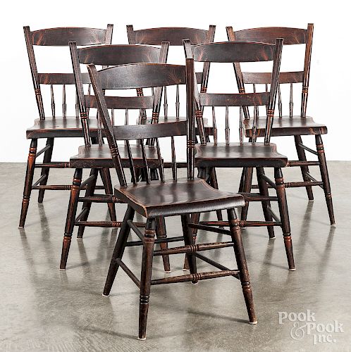 Set of six painted plank bottom chairs