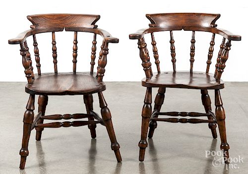 Pair of English yew wood lowback chairs