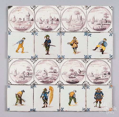 Sixteen Dutch Delft tiles