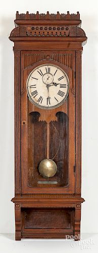 Wm. Gilbert Victorian walnut regulator wall clock