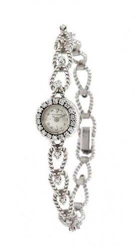 A Vintage 18 Karat White Gold and Diamond Wristwatch, Jaeger LeCoultre, 19.10 dwts.