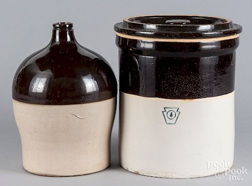 Stoneware lidded crock and jug