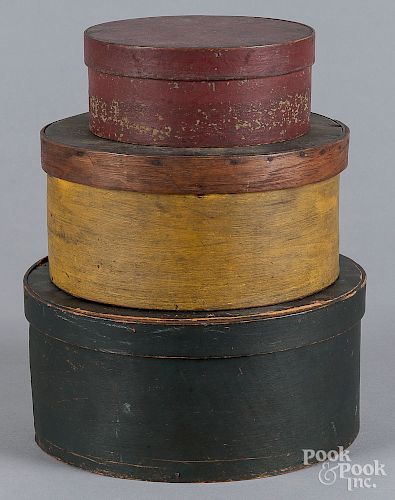 Three painted bentwood boxes