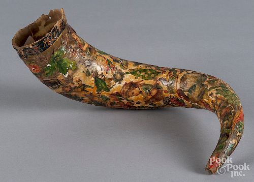 Decoupage decorated powder horn