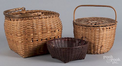 Three New England woven baskets