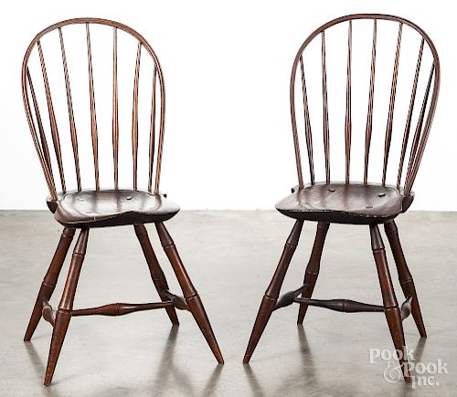 Pair of New England bowback Windsor chairs