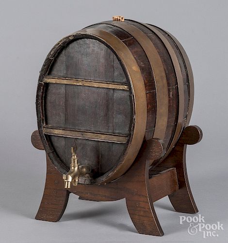 Brass bound keg with stand