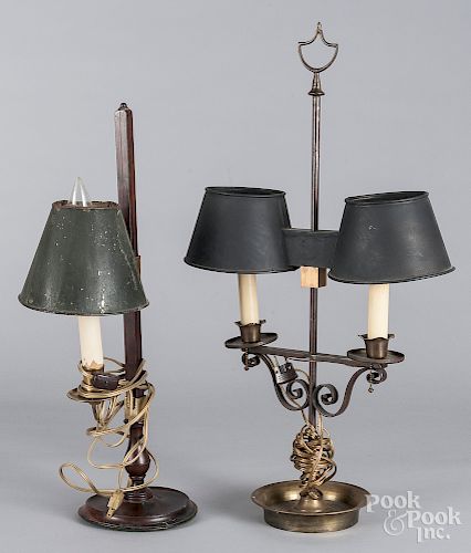 Brass and iron bouillotte lamp
