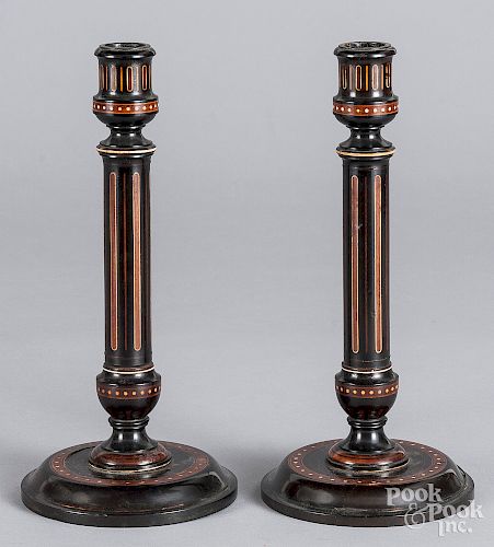 Pair of inlaid candlesticks