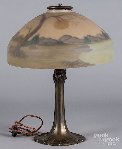 Art Nouveau reverse painted table lamp