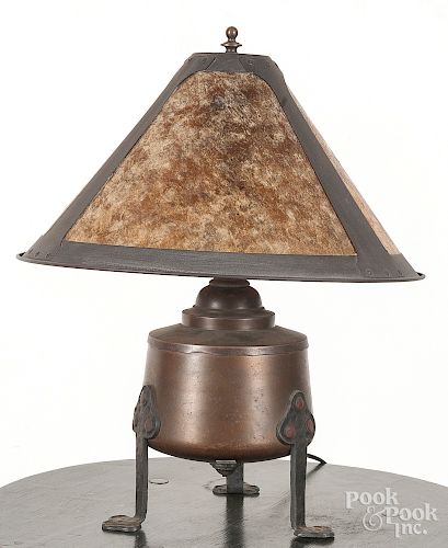Arts and Crafts copper and brass table lamp