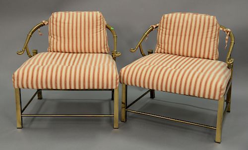 Pair of Mastercraft Asian form brass lounge chairs.