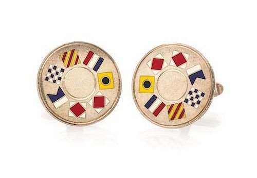 A Pair of Sterling Silver and Enamel Nautical Flag Cufflinks, Tiffany & Co., 10.00 dwts.