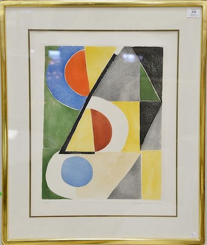 Sonia Delaunay-terk (1885-1979), color etching and aquatint, composition with triangles, rectangles, and circles, signed and numbere...