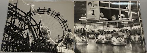 Franz Hubmann (1914-2007), pair of vintage silver print photographs, Ferris Wheel at Carnival and Watching Bumper Cars at Carnival, ...